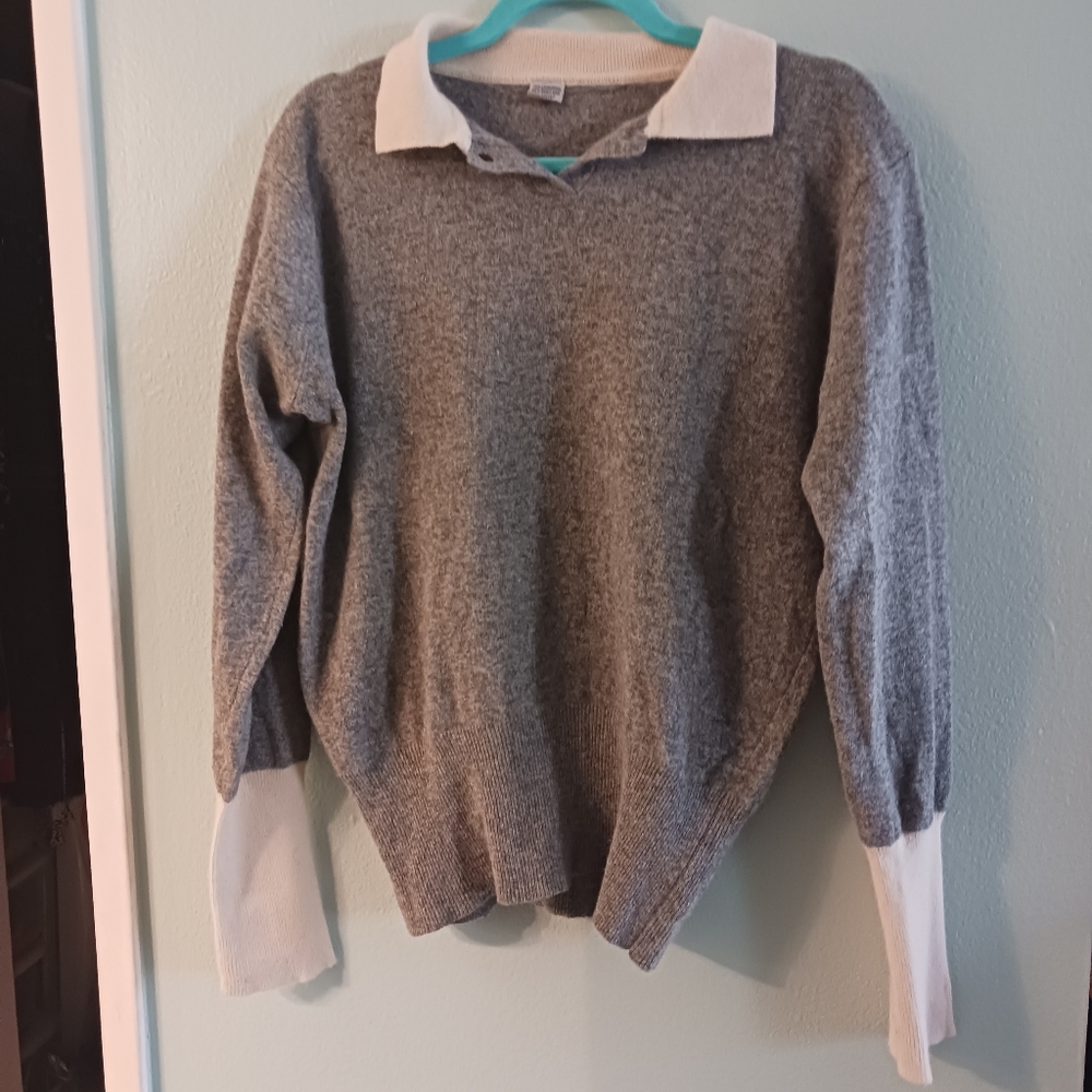 Gray/White Lambswool Collared Sweater - image 1